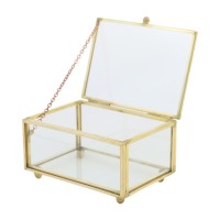 Hynrhnd Transparent Glass Jewelry Box with Golden Metal Frame, Vintage-Inspired Display for Jewelry and Keepsakes