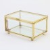 Hynrhnd Transparent Glass Jewelry Box with Golden Metal Frame, Vintage-Inspired Display for Jewelry and Keepsakes