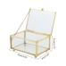 Hynrhnd Transparent Glass Jewelry Box with Golden Metal Frame, Vintage-Inspired Display for Jewelry and Keepsakes